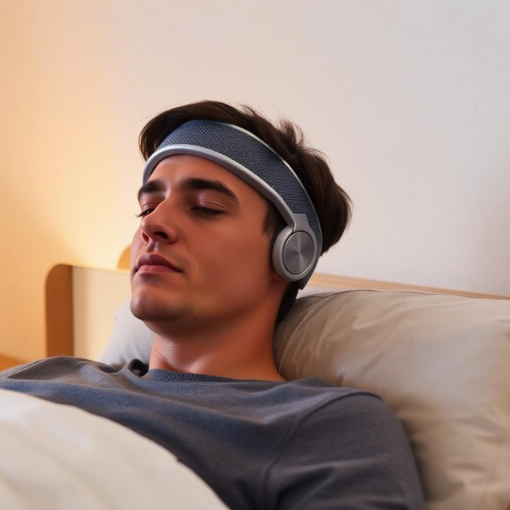 Person wearing sleep headphones